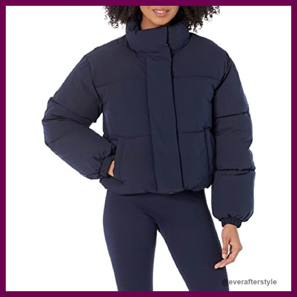 Cropped Full-Zip Puffer Jacket Quilted Matte Sher… - image 2